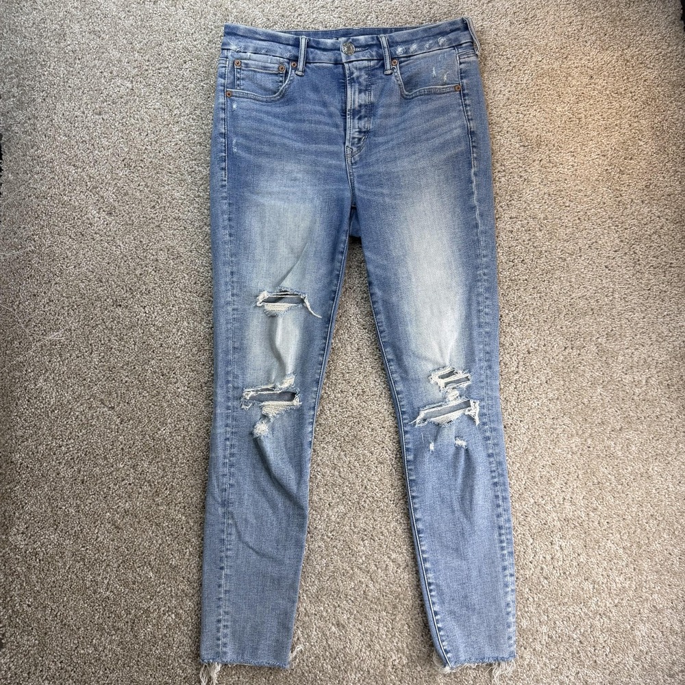 American Eagle Hi-Rise Jegging Jeans Womens 8 Light Wash Blue Distressed Stretch